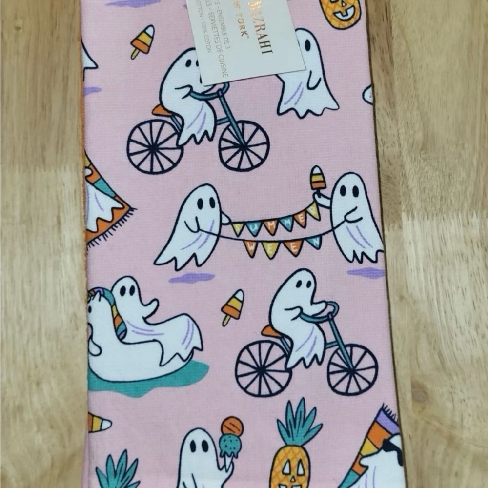Isaac Mizrahi Pink Ghost Summerween Kitchen Towels Halloween